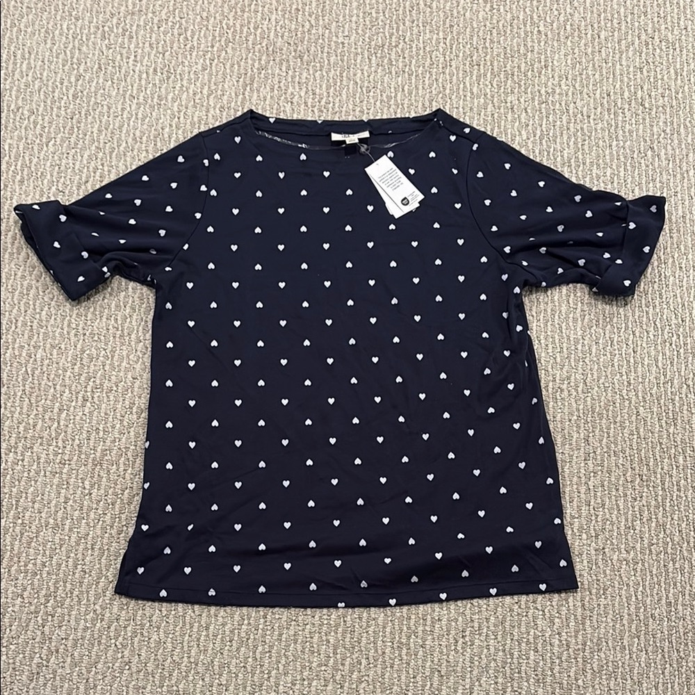 Style & Co. Dark Blue Top with White Heart Design